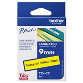 BROTHER TZE621 LAMINATED LABELLING TAPE 9MM BLACK ON YELLOW