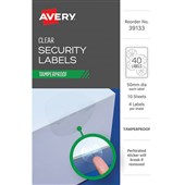 AVERY TAMPER PROOF LABEL 39133 CLEAR DOT 50MM 4UP 10 SHEETS