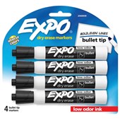 EXPO DRY ERASE WHITEBOARD BULLET TIP BLACK PACK 4