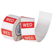 AVERY 937338 REMOVABLE DAY LABEL WEDNESDAY 40 X 40MM REDWHITE BOX 500