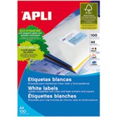 APLI 02418 LABELS A4 16UP ROUND CORNERS W991 X L34MM PACK 100