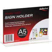 DEFLECTO SIGN HOLDER TSHAPE DOUBLE SIDED LANDSCAPE A5 CLEAR